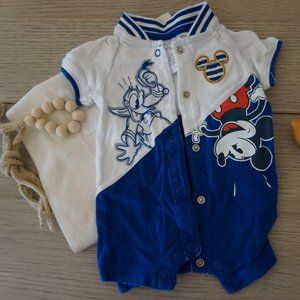 Disney Baby summer jumpsuit, For 3 - 6 Months old, Blue and white, Like New